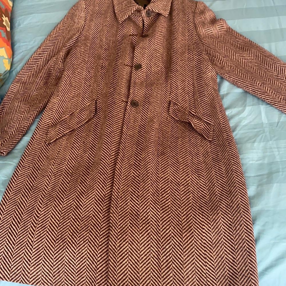 Vintage JPR Herringbone Tweed Brown/ Tan coat size 14 .